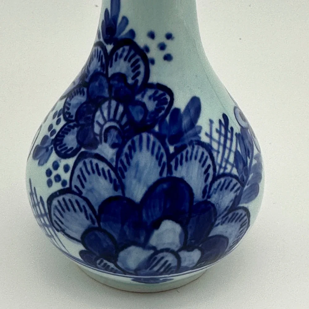 Michelotti Delft Blue Bud Vase Hand Painted Holland Floral Porcelain 6 Inch